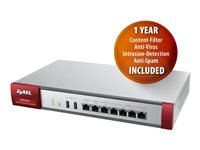 Zyxel USG210 - UTM Bundle - dispositif de sécurité - avec 1 an de AV+IDP, AS, CF - 10 utilisateurs VPN SSL - GigE - rack-montable USG210-EU0102F